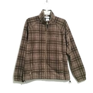Columbia Brown Plaid Zip Up Sweater Size L Woman's